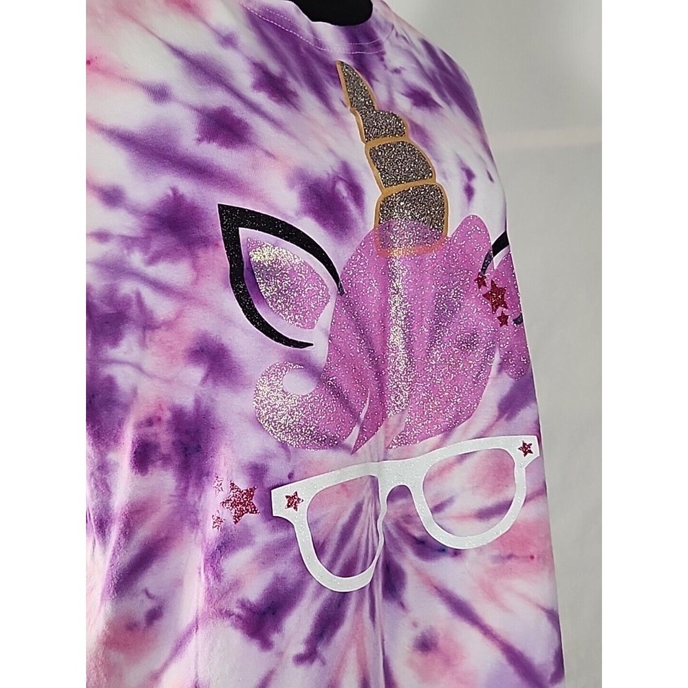 Tie Dye Hipster Unicorn Purple Pink Glitter Graphic Large T Shirt Fantasy Magic - Picture 4 of 10